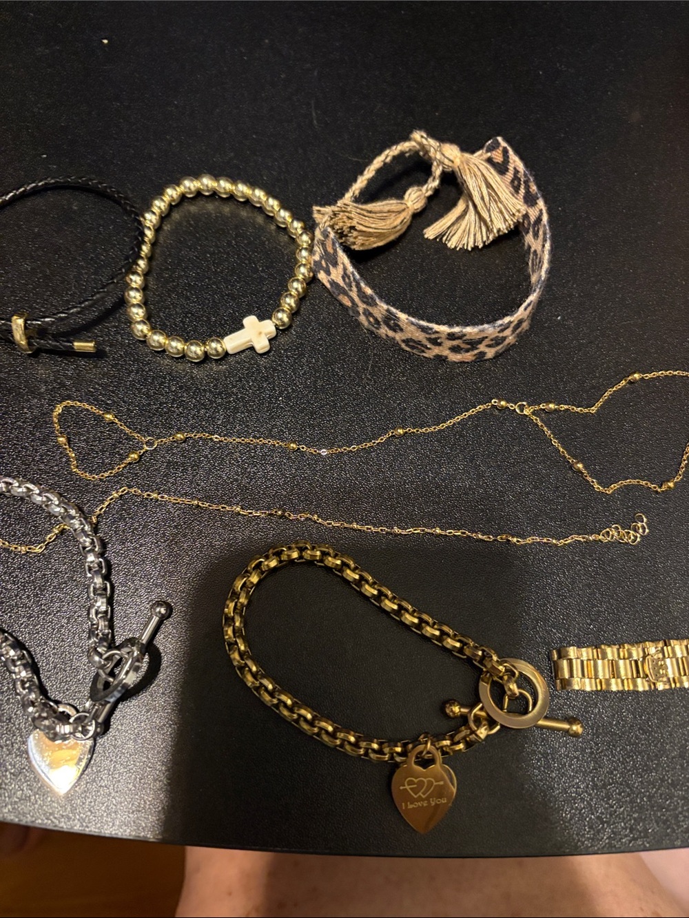 Gold Heart Charm Chain Bracelet - Women's Jewelry bundle of 7 bracelets